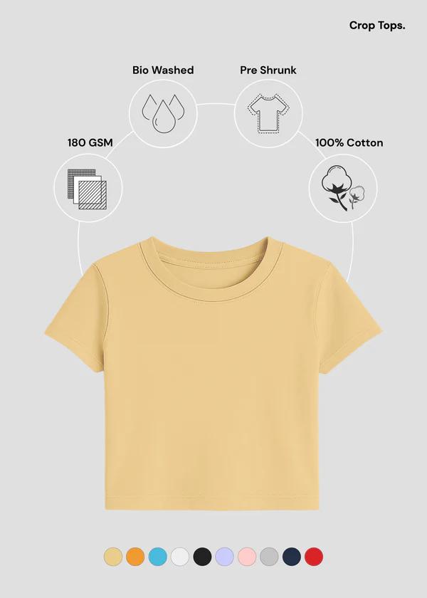 Women's Beige Crop Top - Soft Cotton Short Sleeve T-Shirt - Nova Looms Fashion Lab