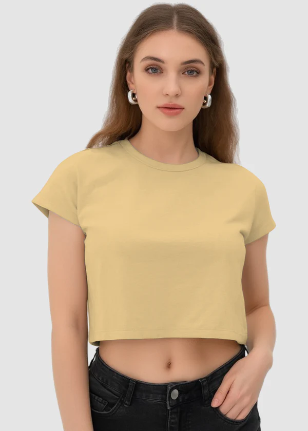 Women's Beige Crop Top - Soft Cotton Short Sleeve T-Shirt - Nova Looms Fashion Lab