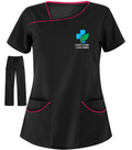 Women's Black Medical Scrub Suit with Pink Piping - 4 Pockets