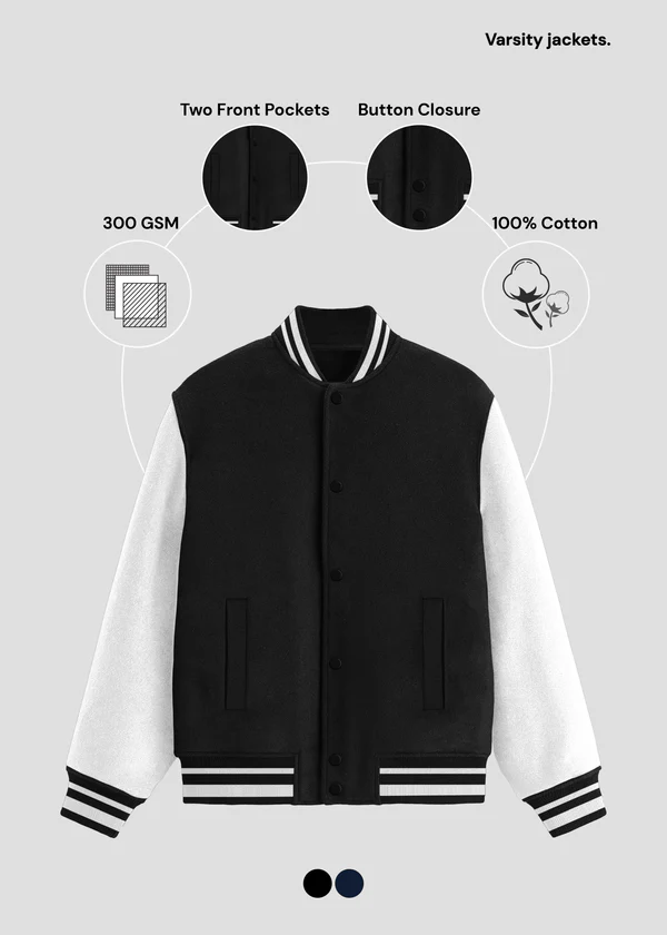 Classic Varsity Jacket - Black - Nova Looms Fashion Lab