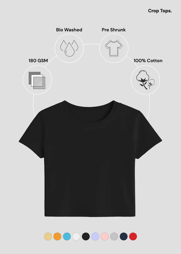 Women's Black Crop Top - Soft Cotton Short Sleeve T-Shirt - Nova Looms Fashion Lab