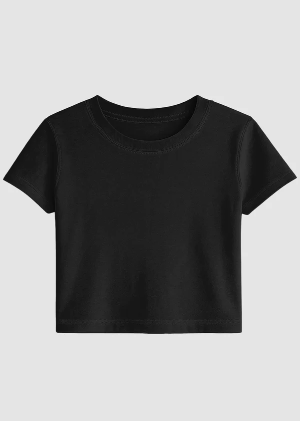Women's Black Crop Top - Soft Cotton Short Sleeve T-Shirt - Nova Looms Fashion Lab