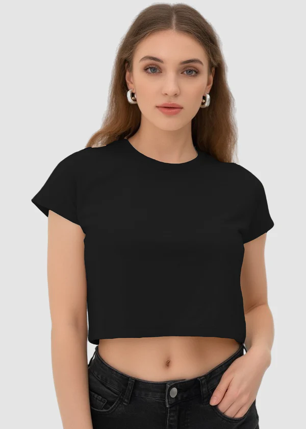 Women's Black Crop Top - Soft Cotton Short Sleeve T-Shirt - Nova Looms Fashion Lab