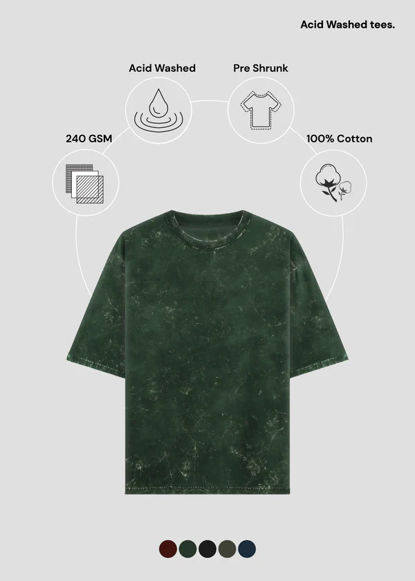 Acid Wash T-Shirt Oversized - Bottle Green - Nova Looms Fashion Lab
