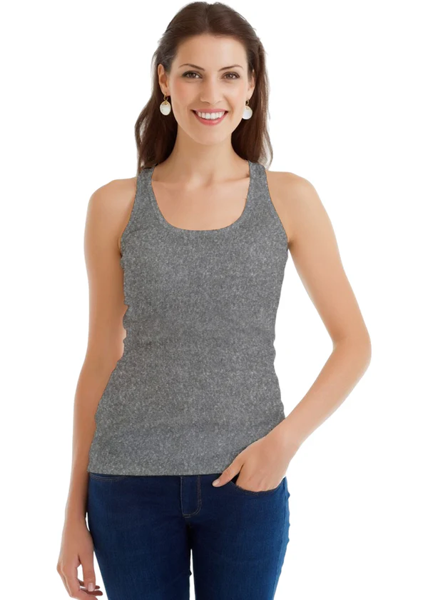 Women's Grey Melange Tank Top - 100% Cotton Sleeveless Racerback Top - Nova Looms Fashion Lab