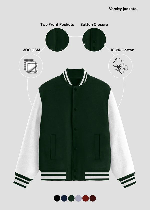 Classic Varsity Jacket - Dark Green - Nova Looms Fashion Lab