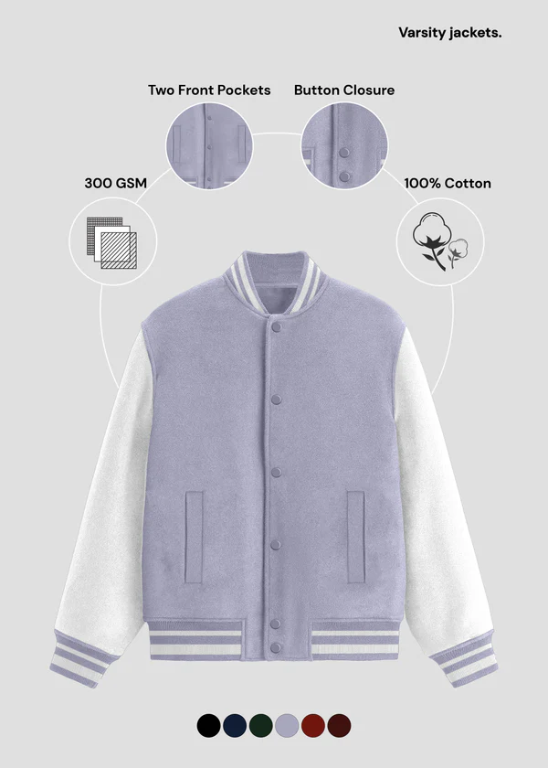 Classic Varsity Jacket - Lavender - Nova Looms Fashion Lab