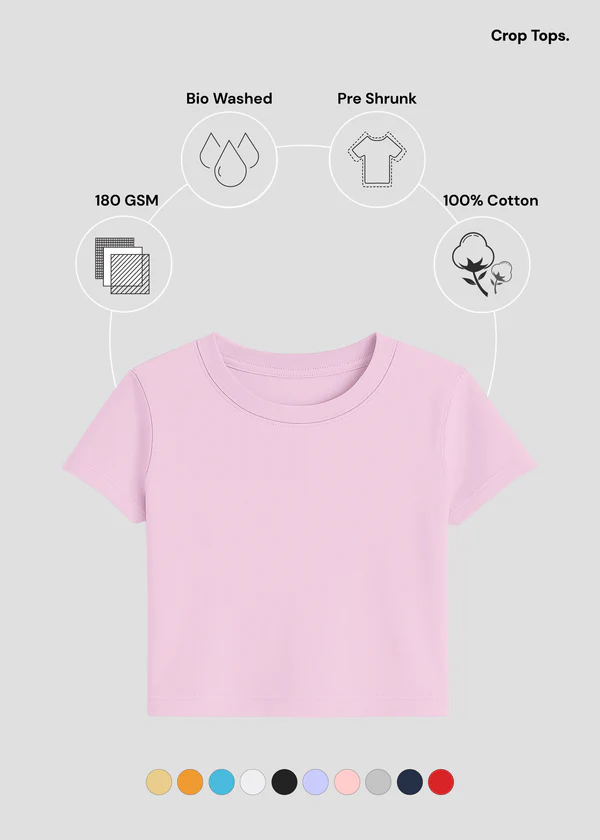 Women's Pink Crop Top - Soft Cotton Short Sleeve T-Shirt - Nova Looms Fashion Lab