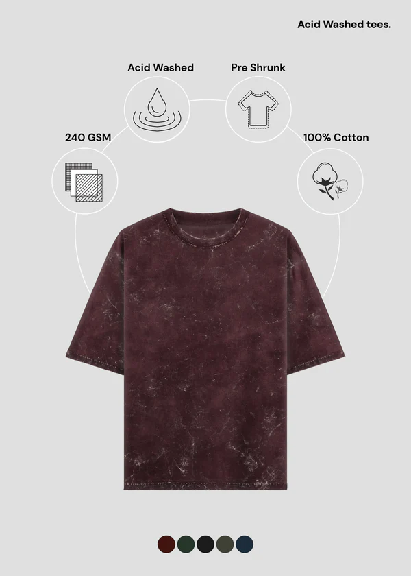 Acid Wash T-Shirt Oversized - Maroon - Nova Looms Fashion Lab