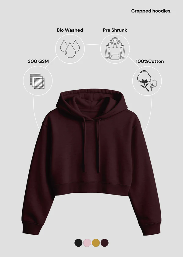 Women's Cropped Hoodie - Maroon - Nova Looms Fashion Lab