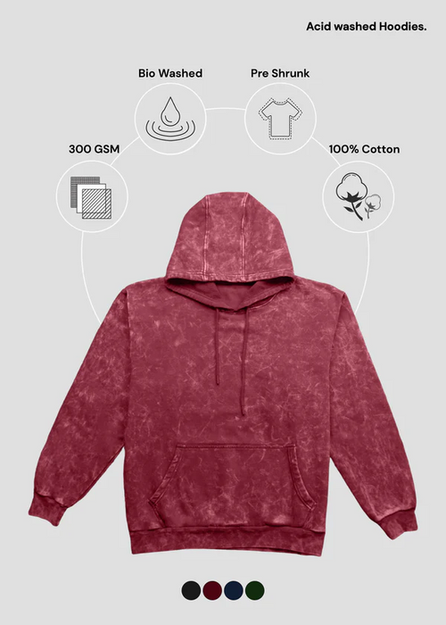 Maroon/Red Acid Wash Hoodie - Nova Looms Fashion Lab