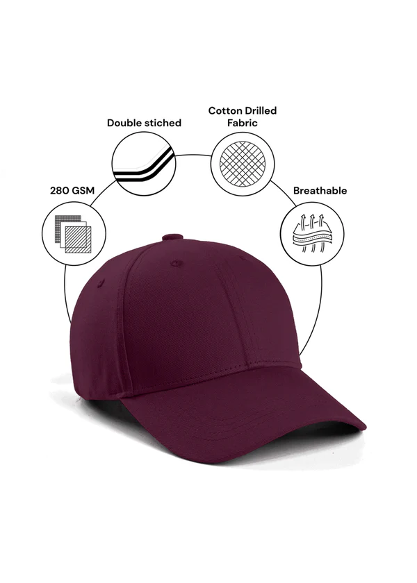 Cotton Drill Baseball Cap - Maroon - Nova Looms Fashion Lab