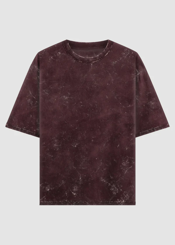Acid Wash T-Shirt Oversized - Maroon - Nova Looms Fashion Lab