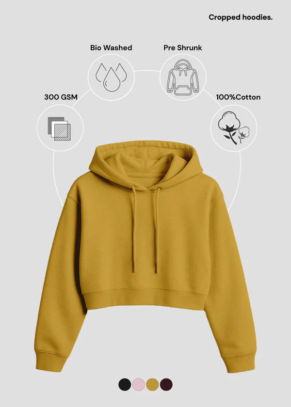 Women's Cropped Hoodie - Mustard Yellow - Nova Looms Fashion Lab
