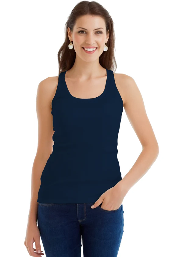 Women's Navy Blue Tank Top - 100% Cotton Sleeveless Racerback Top - Nova Looms Fashion Lab