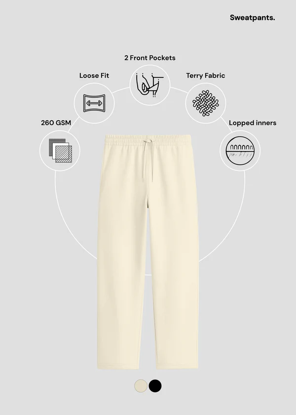 Premium Terry Sweatpants - Off White - Nova Looms Fashion Lab