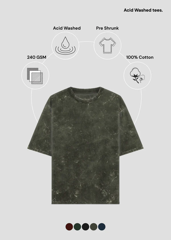 Acid Wash T-Shirt Oversized - Olive Green - Nova Looms Fashion Lab