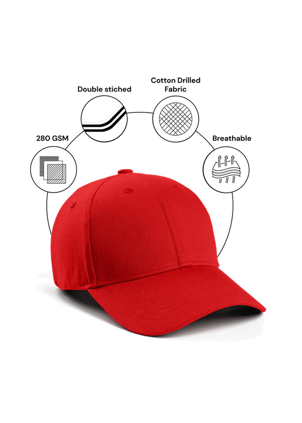Cotton Drill Baseball Cap - Red - Nova Looms Fashion Lab
