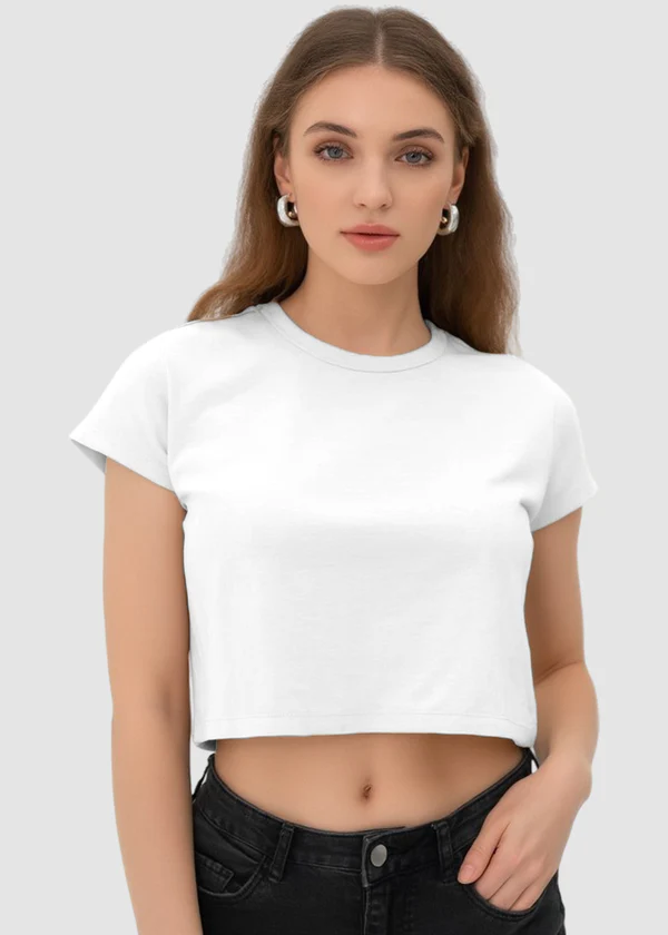Women's White Crop Top - Soft Cotton Short Sleeve T-Shirt - Nova Looms Fashion Lab